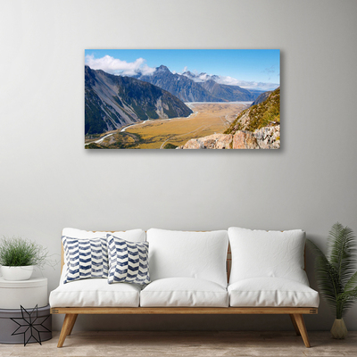 Canvas print Mountains valley landscape blue brown