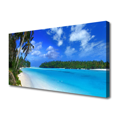 Canvas print Beach palms south sea landscape blue green