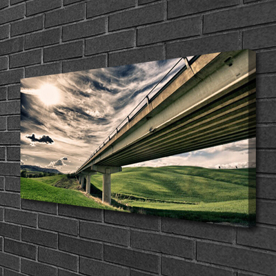 Canvas print Highway bridge valley architecture green sepia blue