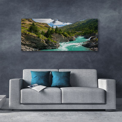 Canvas print Mountains river landscape blue green