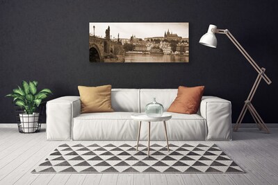 Canvas print Prague bridge landscape sepia