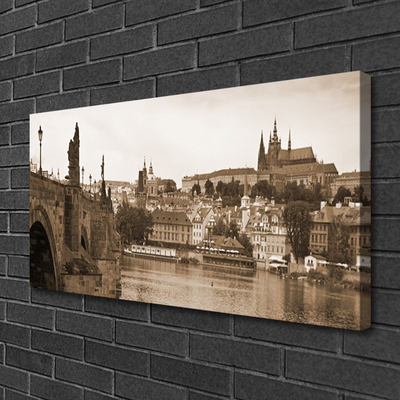Canvas print Prague bridge landscape sepia