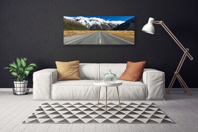 Canvas print Road mountains mountain snow landscape grey blue white brown