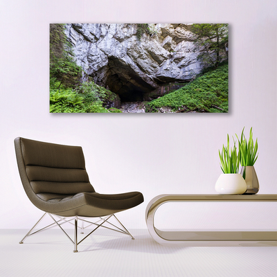 Canvas print Mountain cave nature green grey