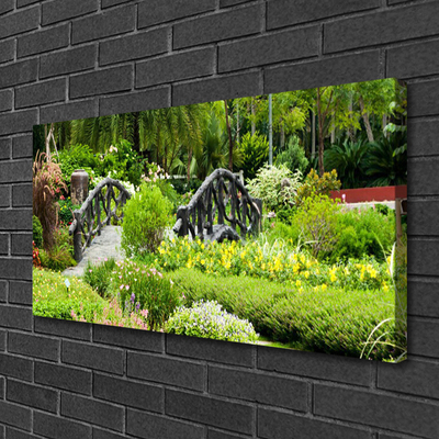Canvas print Botanical garden bridge nature green grey red