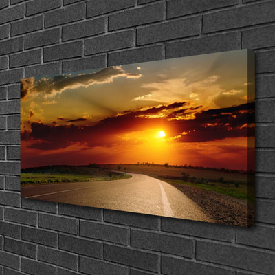 Canvas print Sunset road landscape grey red orange