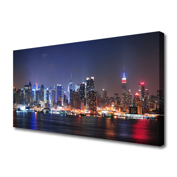 Canvas print City skyscrapers houses blue red