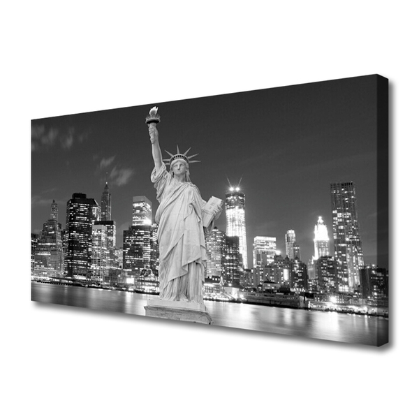 Canvas print Statue of liberty new york houses grey