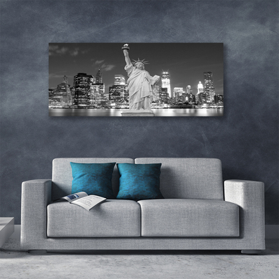 Canvas print Statue of liberty new york houses grey