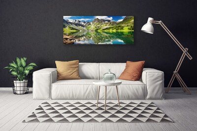 Canvas print Mountain lake landscape green blue