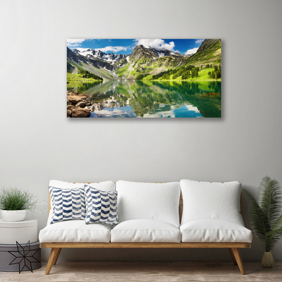 Canvas print Mountain lake landscape green blue