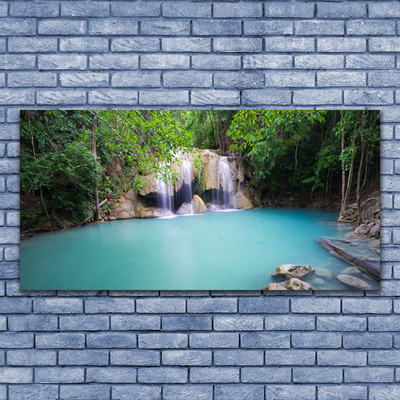 Canvas print Waterfall forest lake nature blue green