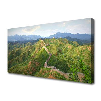Canvas print Great wall mountains landscape green blue brown