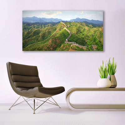 Canvas print Great wall mountains landscape green blue brown