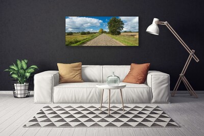 Canvas print Country road pavement landscape green blue