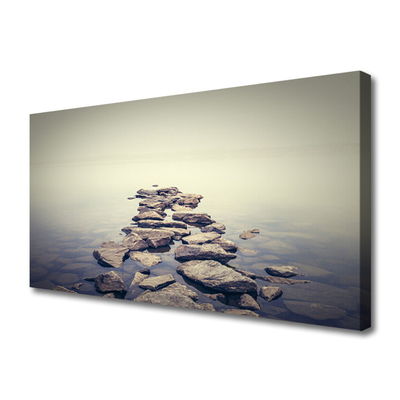 Canvas print Stones water landscape white grey