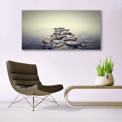 Canvas print Stones water landscape white grey