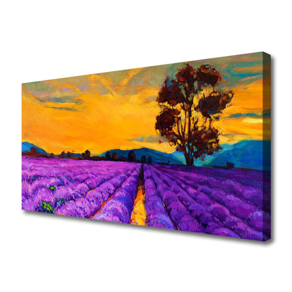 Canvas print Field landscape purple yellow brown