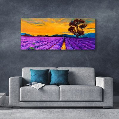 Canvas print Field landscape purple yellow brown