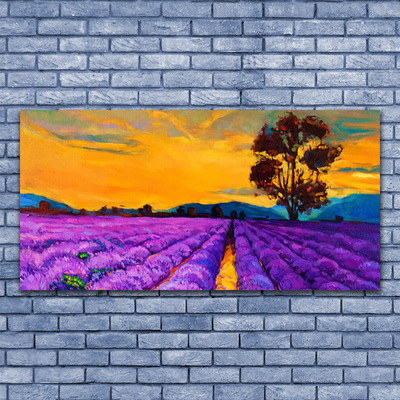 Canvas print Field landscape purple yellow brown