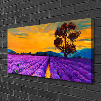 Canvas print Field landscape purple yellow brown