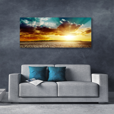 Canvas print Sun clouds desert landscape blue grey yellow orange