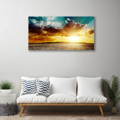 Canvas print Sun clouds desert landscape blue grey yellow orange