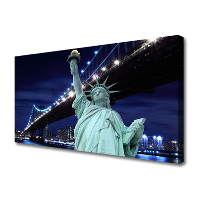 Canvas print Bridge statue of liberty architecture grey black blue