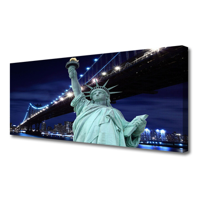Canvas print Bridge statue of liberty architecture grey black blue