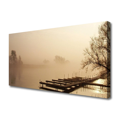 Canvas print Bridge water mist landscape sepia