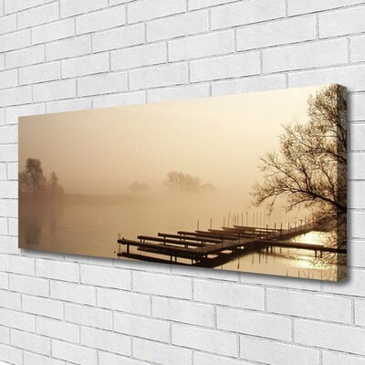 Canvas print Bridge water mist landscape sepia