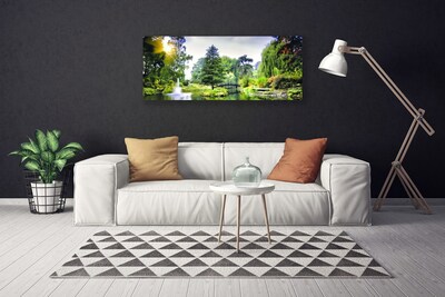 Canvas print Forest waterfall sun nature green yellow white