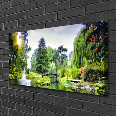 Canvas print Forest waterfall sun nature green yellow white