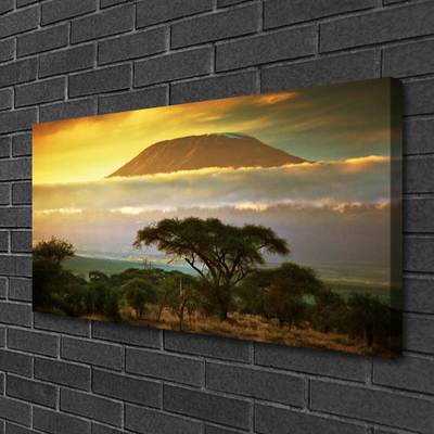 Canvas print Tree mountains nature green yellow brown