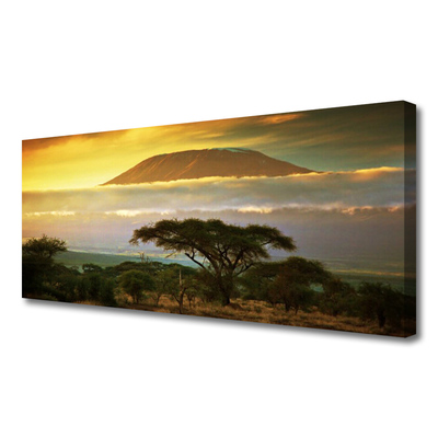 Canvas print Tree mountains nature green yellow brown