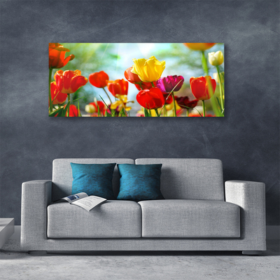 Canvas print Flowers floral red yellow pink green