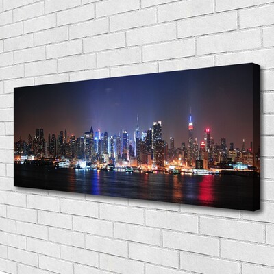 Canvas print City water houses black pink blue