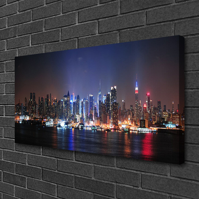 Canvas print City water houses black pink blue
