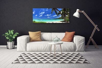 Canvas print Palm tree sea landscape blue green brown