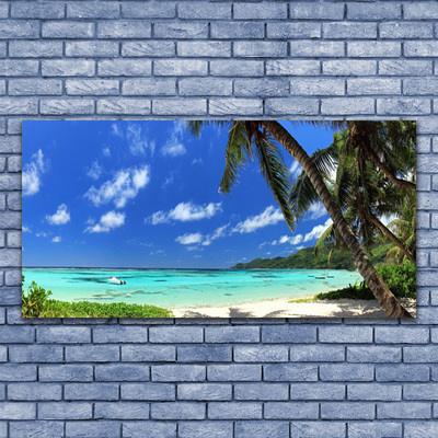 Canvas print Palm tree sea landscape blue green brown