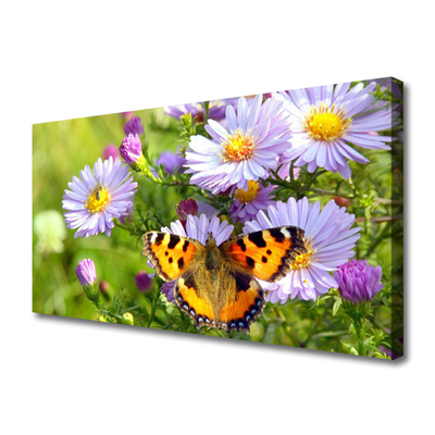 Canvas print Flowers butterfly nature orange purple yellow green