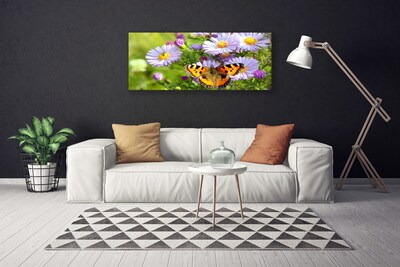 Canvas print Flowers butterfly nature orange purple yellow green