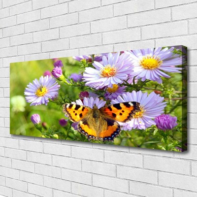 Canvas print Flowers butterfly nature orange purple yellow green