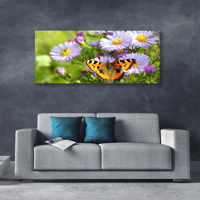 Canvas print Flowers butterfly nature orange purple yellow green