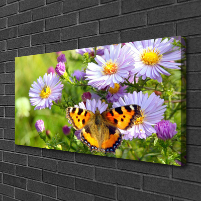 Canvas print Flowers butterfly nature orange purple yellow green