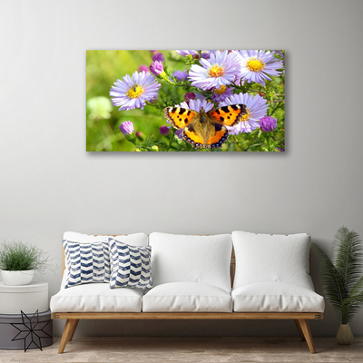 Canvas print Flowers butterfly nature orange purple yellow green