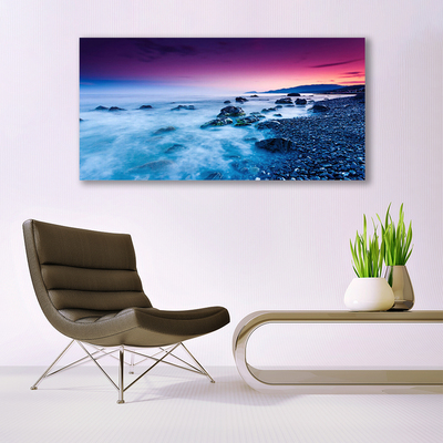 Canvas print Ocean beach landscape purple pink blue