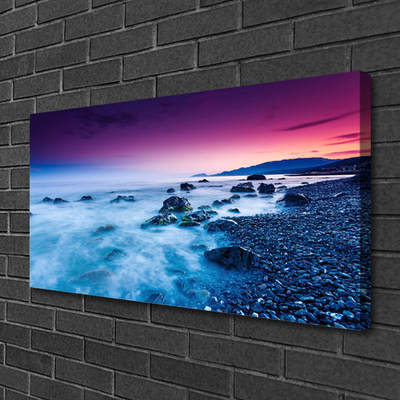 Canvas print Ocean beach landscape purple pink blue