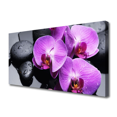 Canvas print Flower stones floral purple black