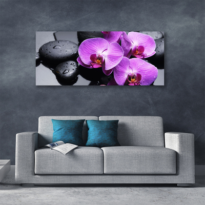 Canvas print Flower stones floral purple black